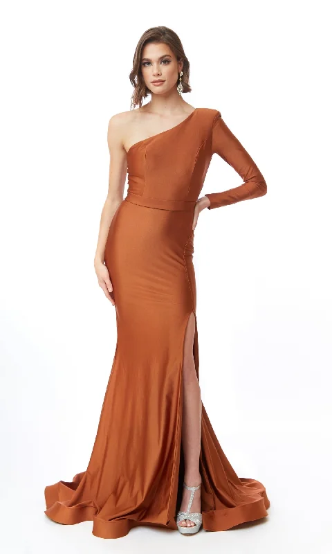 One-Sleeve Long Prom Dress with Train: Atria 6716H