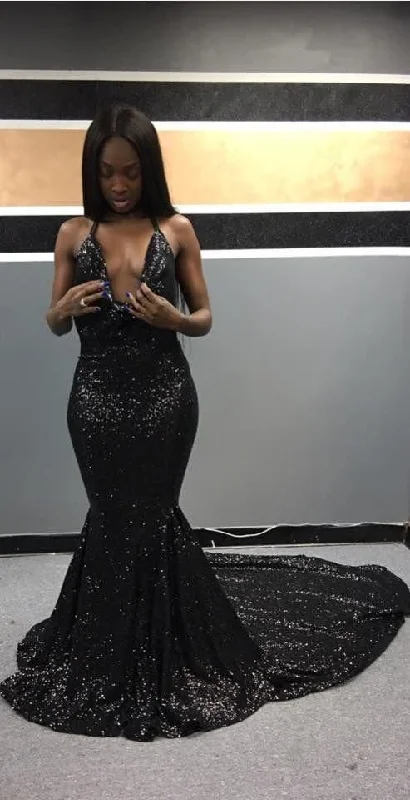 Black Sequin Mermaid Long Prom Dresses Y1667