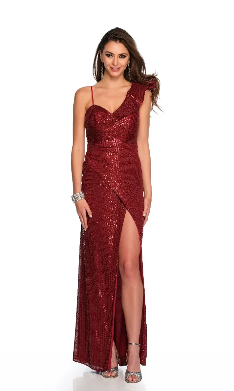 Dave and Johnny Long Burgundy Prom Dress 11214