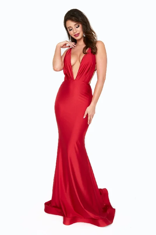 Strappy-Back Long V-Neck Prom Dress: 6534H