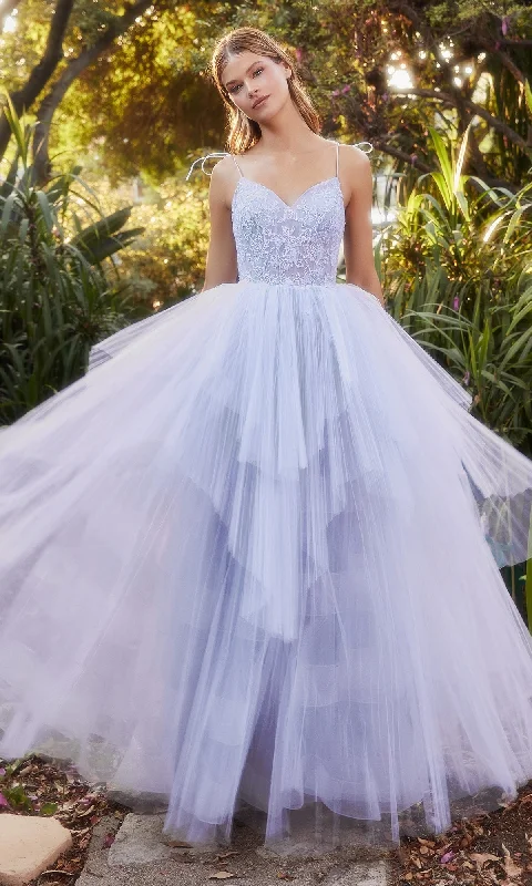 Tiered Long Blue Prom Ball Gown with Bows A1152