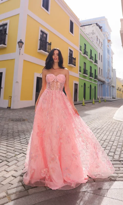 Sequin-Floral Strapless Long Prom Ball Gown T1332