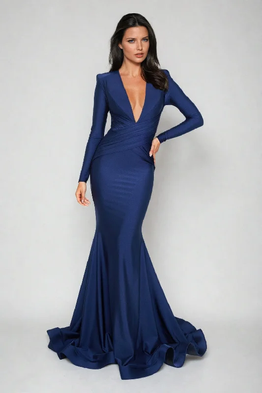 Long-Sleeve Long V-Neck Prom Dress: 6535H