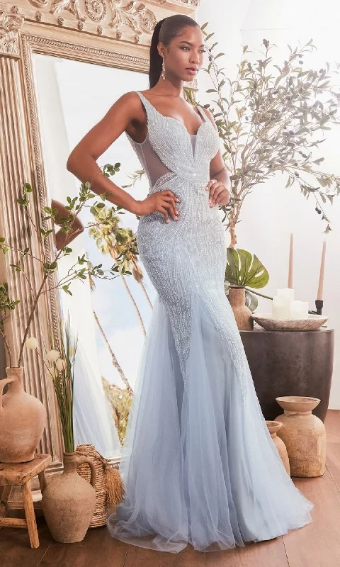 Sheer-Sides Long Beaded Prom Dress: Ladivine CR874