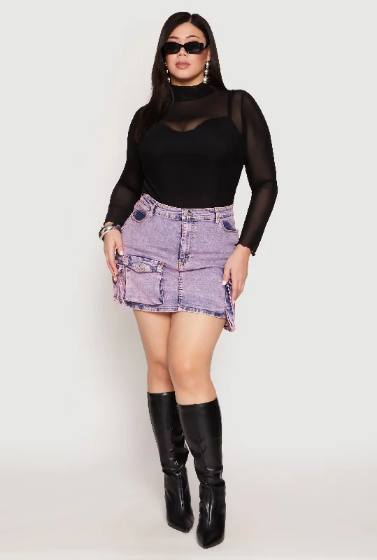 Everyday Casual Men's JeansPlus Size Daisy Acid Wash Denim Cargo Skirt