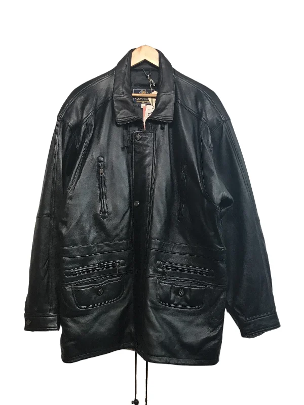 Men's Coats with VentilationLong Black Leather Coat (Size XL)