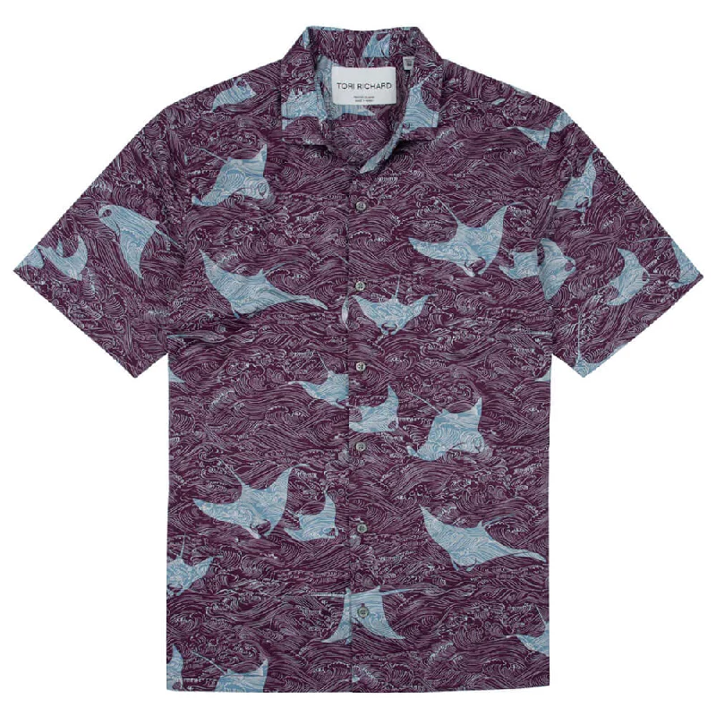 Men's Dressy Casual Shirts for Smart-Casual EventsTori Richard Manta Waves Cotton Lawn Camp Shirt - Wine Men's Dressy Casual Shirts for Smart-Casual EventsTori Richard Manta Waves Cotton Lawn Camp Shirt - Wine