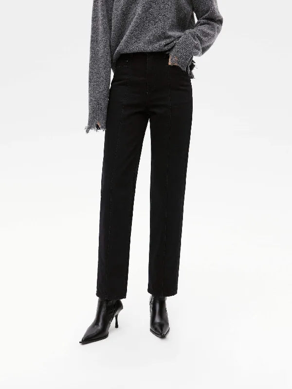 Leather Patch Men's JeansStraight Leg Raw Detail Jeans