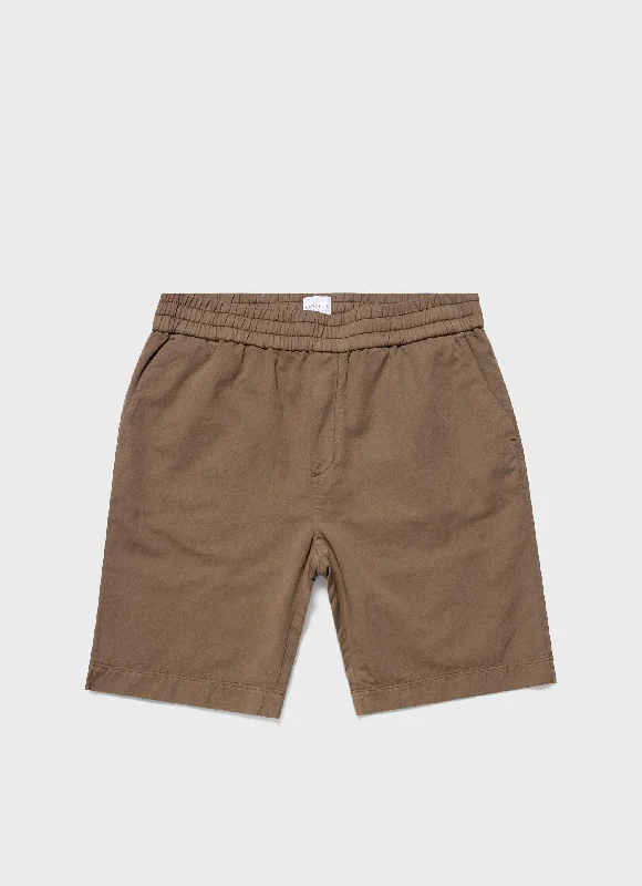 Men's Pants with Logo EmbossmentsMen's Cotton Linen Drawstring Shorts in Dark Tan