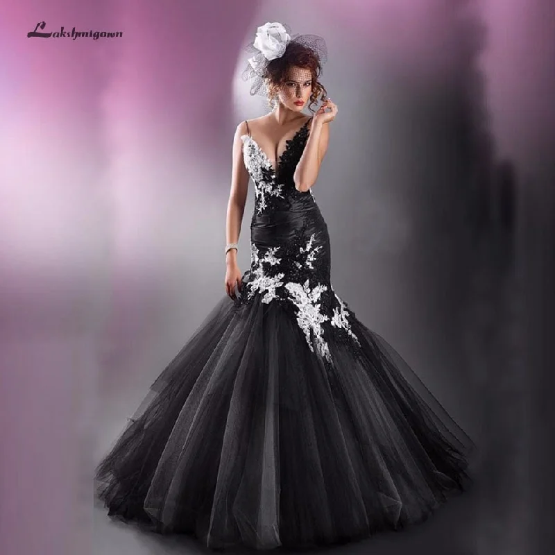 Roycebridal Lakshmigown Gothic Black White Mermaid Wedding Dress 2019 Trouwjurk Vintage Lace Bridal Gown Sexy Women Long Wedding Gowns Roycebridal Lakshmigown Gothic Black White Mermaid Wedding Dress 2019 Trouwjurk Vintage Lace Bridal Gown Sexy Women Long Wedding Gowns