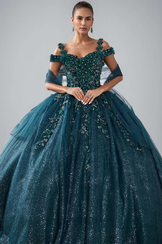 Gorgeous Dark Green Beading Appliques Ball Gown