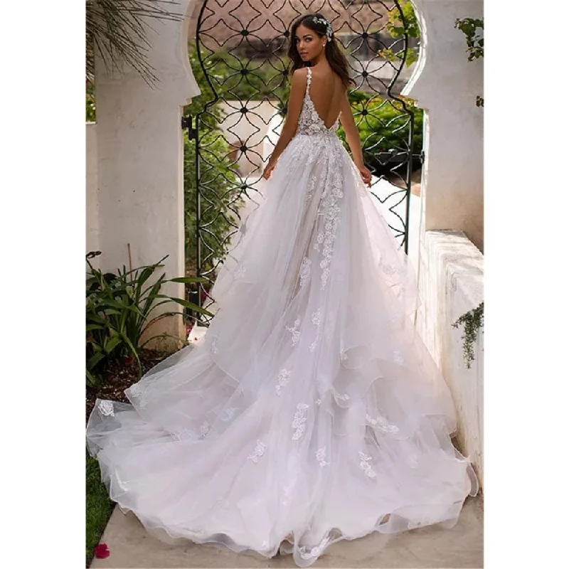 Roycebridal Long Boho A-Line Backless Wedding Dress 3D Flowers Spaghetti Straps Bride Dresses Princess Floor Length Wedding Gowns Roycebridal Long Boho A-Line Backless Wedding Dress 3D Flowers Spaghetti Straps Bride Dresses Princess Floor Length Wedding Gowns