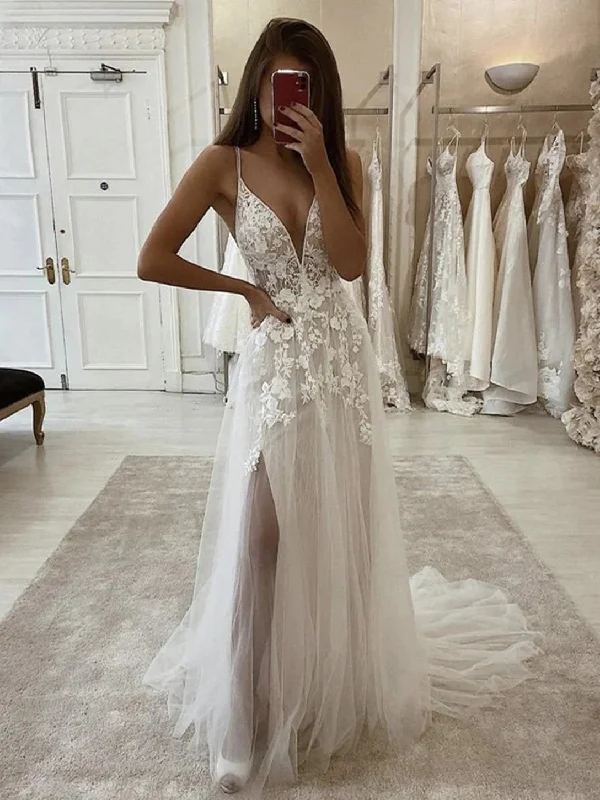 Women A-Line Wedding Dresses Long Lace Appliques Bridal Gowns YWD140
