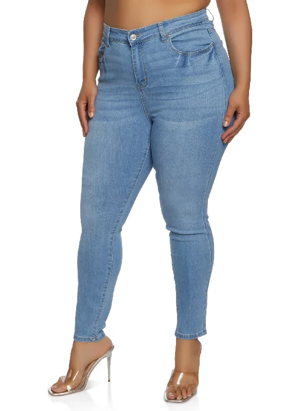 Cool Distressed Men's JeansPlus Size WAX High Waist Whiskered Skinny Jeans