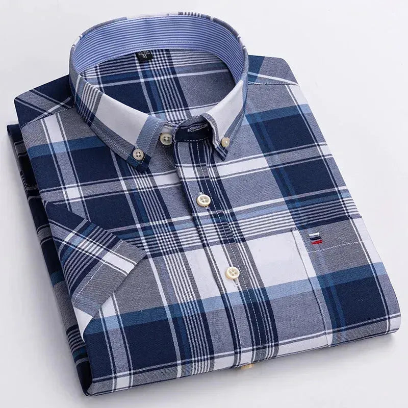 Men's Spread-Collar Shirts for a Bold StatementMen's Short Sleeve Plaid Cotton Shirt Men's Spread-Collar Shirts for a Bold StatementMen's Short Sleeve Plaid Cotton Shirt