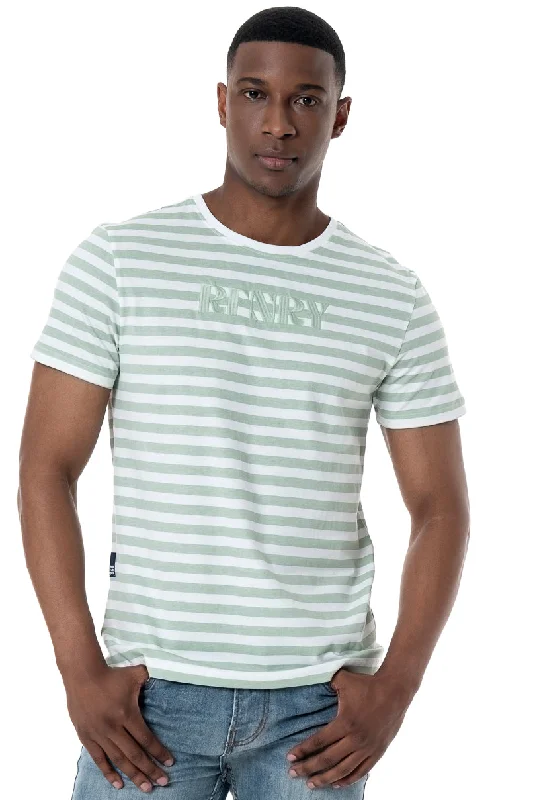 Men's Shirts with Rounded HemlinesStriped T-Shirt _ 152124 _ Sage
