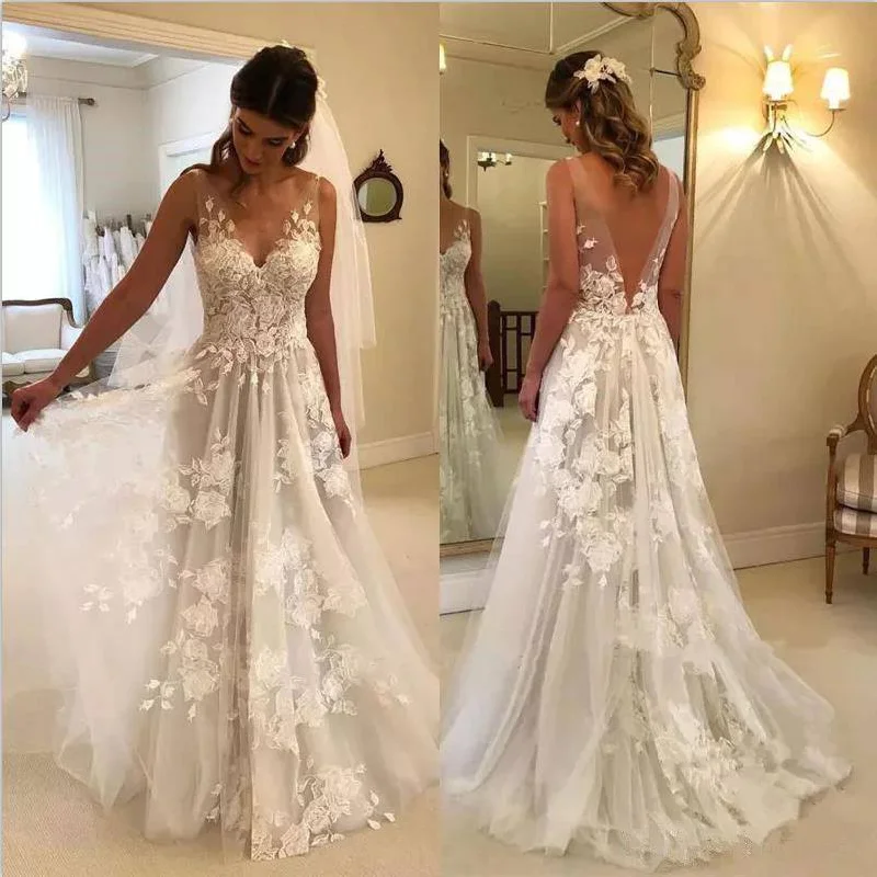 Roycebridal Fairy A Line Wedding Dress Sleeveless Vintage Boho Bridal Dress Deep V Neck Tulle Wedding Dresses Robe de mariee Roycebridal Fairy A Line Wedding Dress Sleeveless Vintage Boho Bridal Dress Deep V Neck Tulle Wedding Dresses Robe de mariee