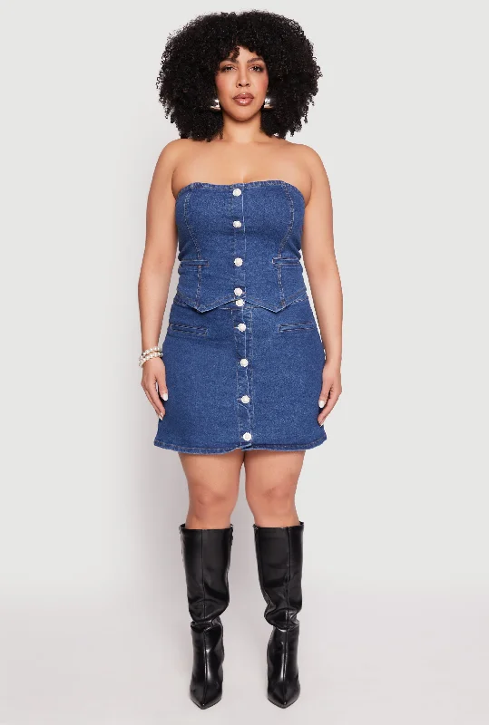 Men's Ripped JeansPlus Size Button Front Denim Mini Skirt