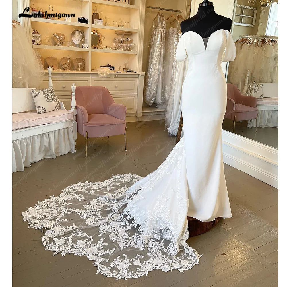Roycebridal Vintage Lace Off the Shoulder Crepe Women Birdal Mermaid Wedding Gowns 2025 Wedding Dress Sleevess vestido de festa Roycebridal Vintage Lace Off the Shoulder Crepe Women Birdal Mermaid Wedding Gowns 2025 Wedding Dress Sleevess vestido de festa