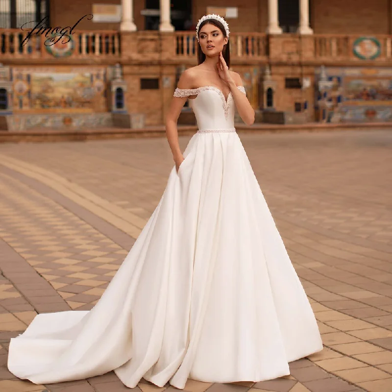 Roycebridal Fmogl Vestidos De Noiva Sexy Boat Neck Vintage Wedding Dresses 2021 Luxury Beaded Pearls Sashes Matte Satin A Line Bride Gown Roycebridal Fmogl Vestidos De Noiva Sexy Boat Neck Vintage Wedding Dresses 2021 Luxury Beaded Pearls Sashes Matte Satin A Line Bride Gown