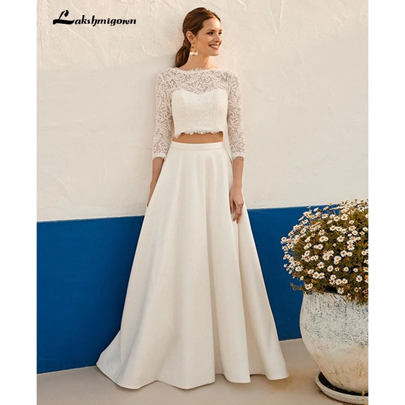 Roycebridal Lakshmigown Bohemian Two Pieces Wedding Dresses Lace Top Jewel Neck Holiday Country Beach Bride Gown Vestidos De Novia Roycebridal Lakshmigown Bohemian Two Pieces Wedding Dresses Lace Top Jewel Neck Holiday Country Beach Bride Gown Vestidos De Novia