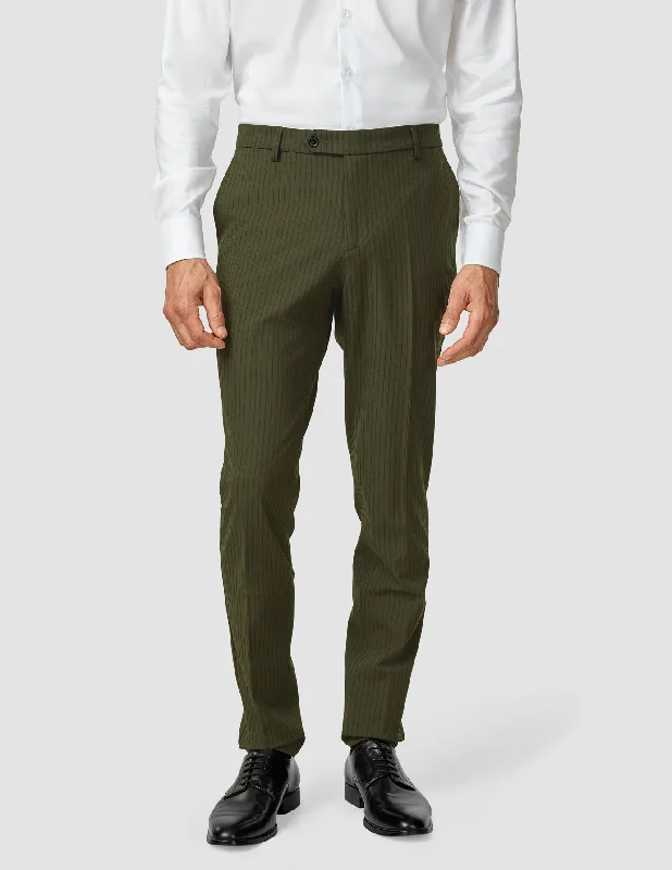 Men's Pants with Patchwork PatternsEssential Suit Pants Slim Moss Green Pinstripe
