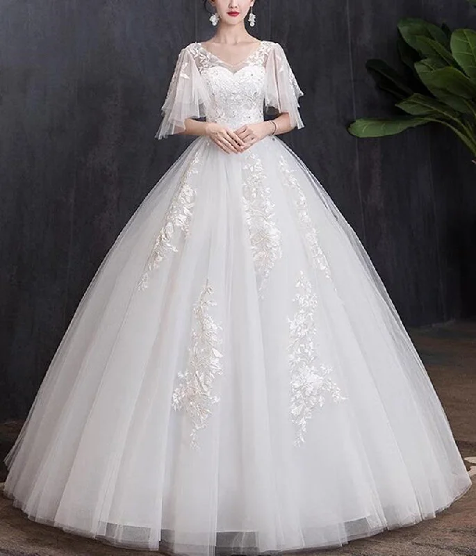 Women Tulle Appliques Wedding Dresses Long A-Line Bridal Gowns YWD034