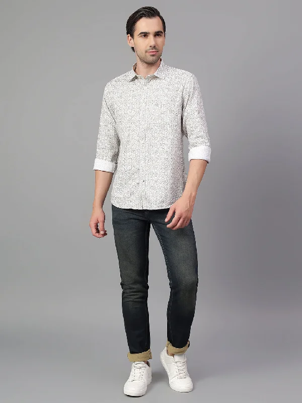 Men's Logo T-Shirts for Brand RepresentationMen's Beige Printed Full Sleeve Casual Shirt