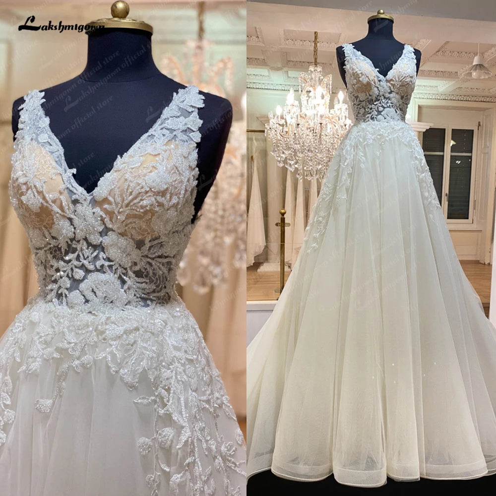 Roycebridal Plunging V Neck Boho Glitter Wedding Dress Lace Appliques Vestito Donna Sexy Bridal Beach Wedding Gowns Backless Roycebridal Plunging V Neck Boho Glitter Wedding Dress Lace Appliques Vestito Donna Sexy Bridal Beach Wedding Gowns Backless