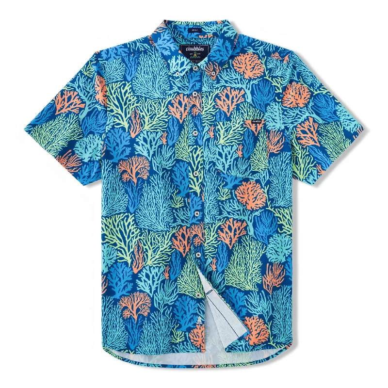 Men's Breathable Shirts for Warm ClimatesChubbies The Coral Quarrel Performance Short Sleeve Sport Shirt - Bright Blue Men's Breathable Shirts for Warm ClimatesChubbies The Coral Quarrel Performance Short Sleeve Sport Shirt - Bright Blue