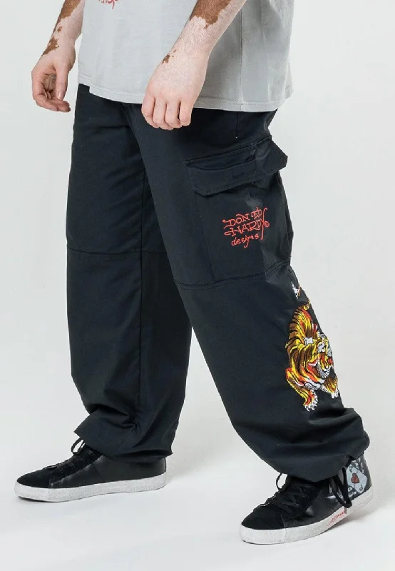 Men's Straight-Leg Jeans for a Classic FitMens Double Tiger Cargo Pants Trousers - Black