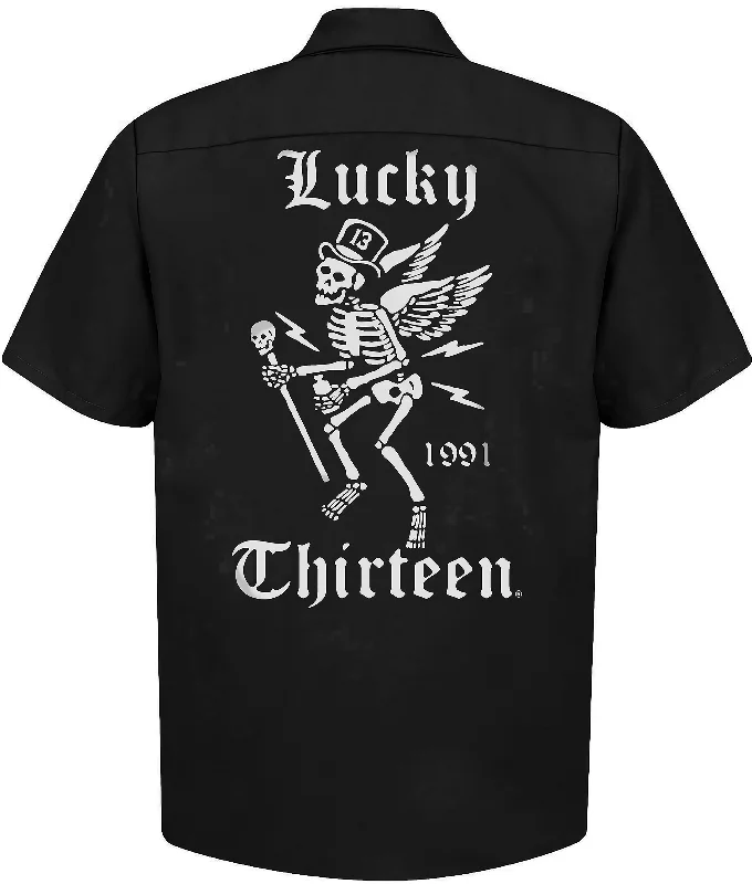 Men's Travel Shirts for Easy PackingThe WINGED SKULLY Work Shirt - BLACK