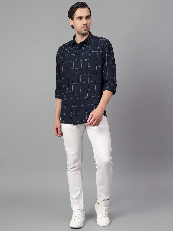 Men's Floral Print Shirts for Spring and SummerMen's Navy Blue Checked Full Sleeve Casual Shirt Men's Floral Print Shirts for Spring and SummerMen's Navy Blue Checked Full Sleeve Casual Shirt