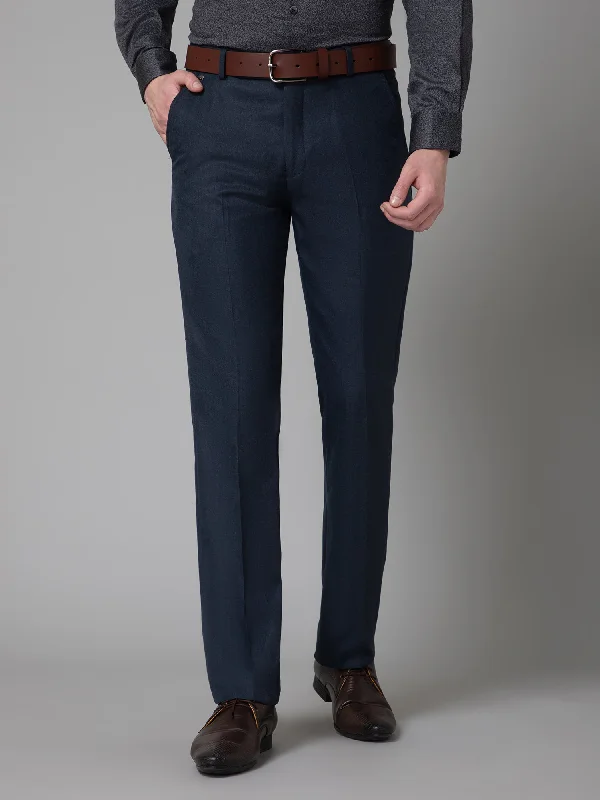 Men's Pants with Hidden ButtonsMen's Formal Flat front Navy Blue  Trousers
