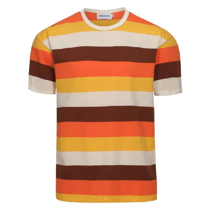 Men's Shirts with Contrast StitchingMen's 70s Retro Striped Cotton T-Shirt