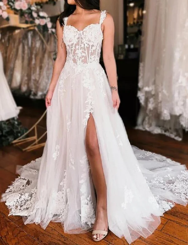 Women Lace Appliques Wedding Dresses Long Off Shoulder Side Slit Bridal Gowns YWD080 Women Lace Appliques Wedding Dresses Long Off Shoulder Side Slit Bridal Gowns YWD080
