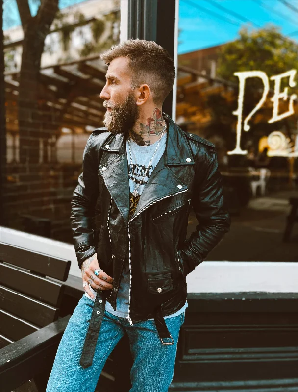 Men's Coats with Hidden PocketsReworked Leather Moto Jacket