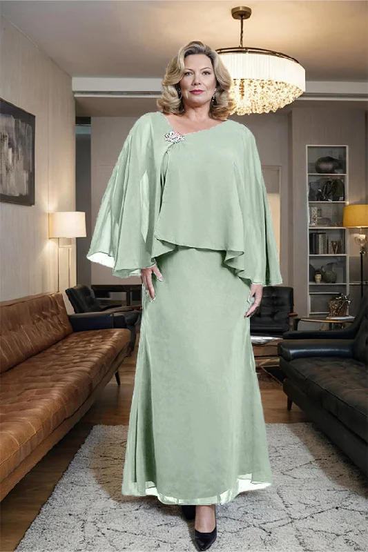 Elegant Chiffon Ankle Length Mother of the Bride Dress with Crystal