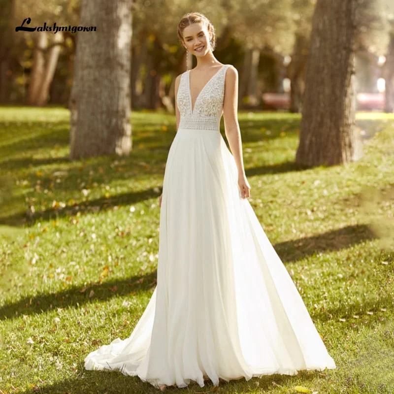 Roycebridal Lakshmigown Elegant Beach Wedding Dresses 2021 vestido de novia V Neck Boho Vintage Chiffon Wedding Bride Gown for Women Roycebridal Lakshmigown Elegant Beach Wedding Dresses 2021 vestido de novia V Neck Boho Vintage Chiffon Wedding Bride Gown for Women