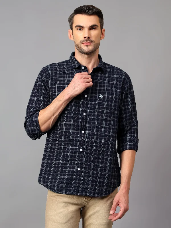 Men's Spread-Collar Shirts for a Bold StatementMen's Navy Blue Casual Medium Checks Full Sleeve Shirt Men's Spread-Collar Shirts for a Bold StatementMen's Navy Blue Casual Medium Checks Full Sleeve Shirt