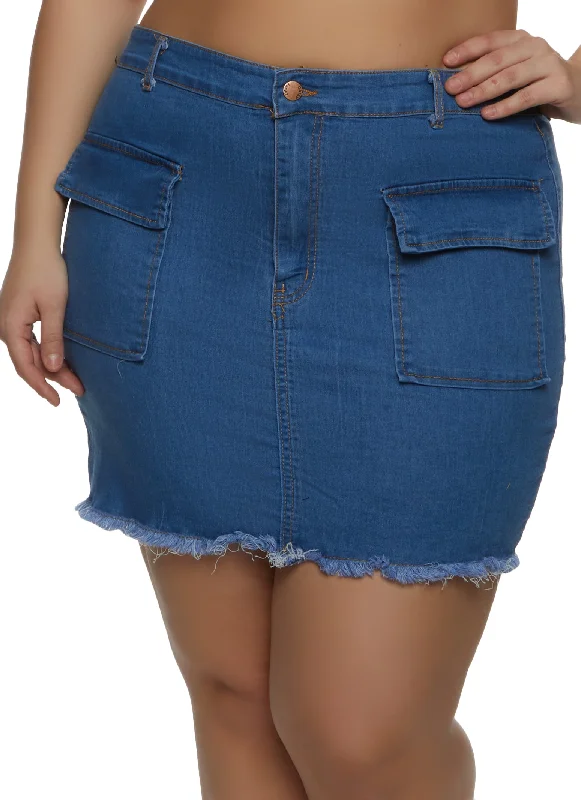 Vintage Men's JeansPlus Size Cargo Pocket Denim Mini Skirt