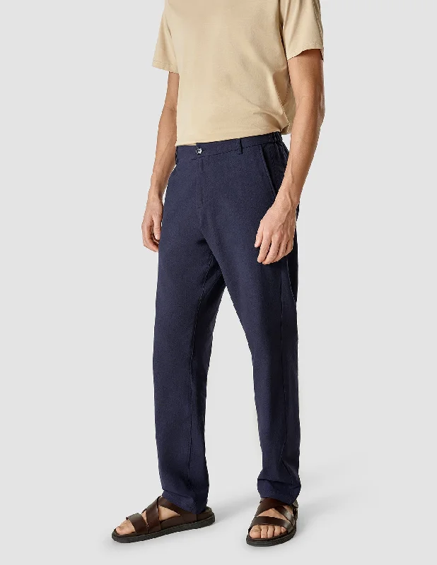 Men's Solid-Colored Pants for VersatilityLinen Pants Relaxed Fit Navy