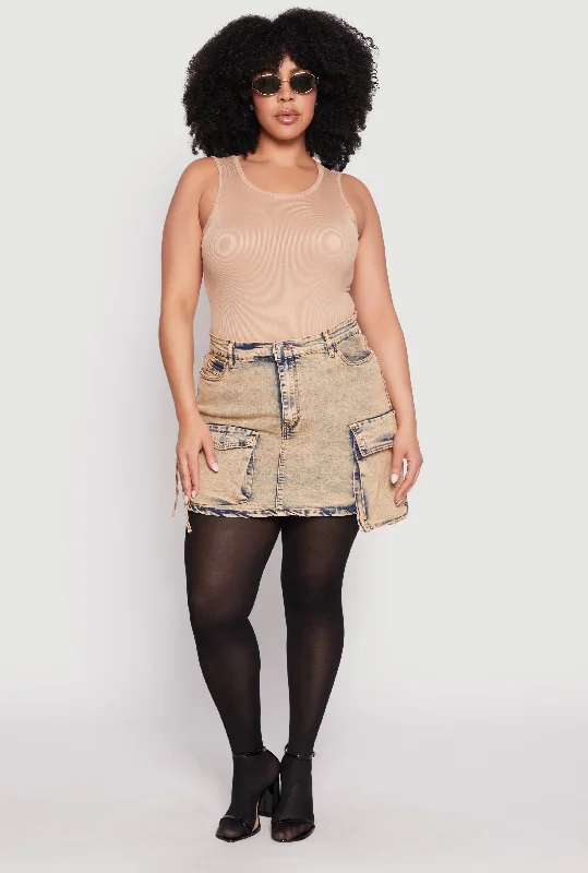 Jeans for Men with a Athletic BuildPlus Size Daisy Acid Wash Denim Cargo Skirt
