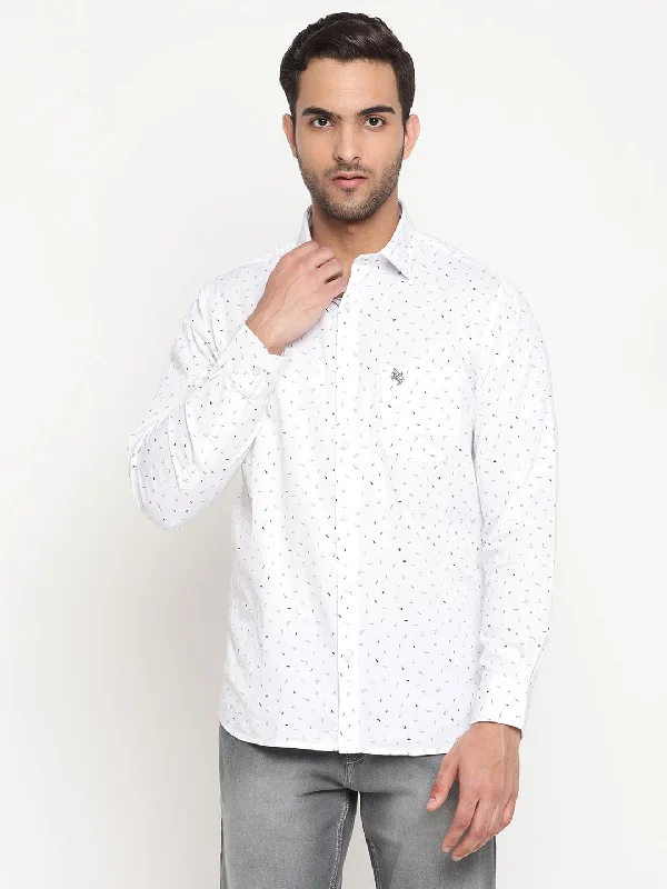 Men's Tab-Collar Shirts for a Crisp LookMen's White Casual Ditsy Print Full Sleeve Shirt Men's Tab-Collar Shirts for a Crisp LookMen's White Casual Ditsy Print Full Sleeve Shirt