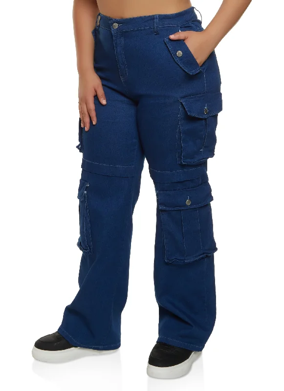 Men's Ripped JeansPlus Size High Waist Wide Leg Cargo Jeans