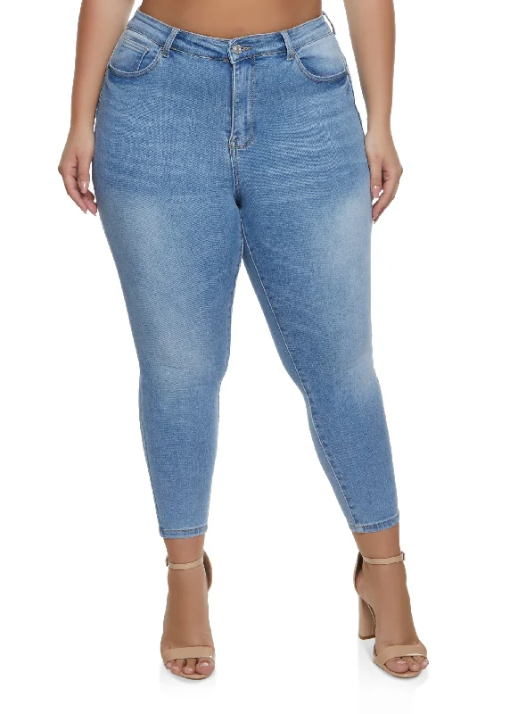 Men's Tapered JeansPlus Size WAX Whiskered High Waist Skinny Jeans
