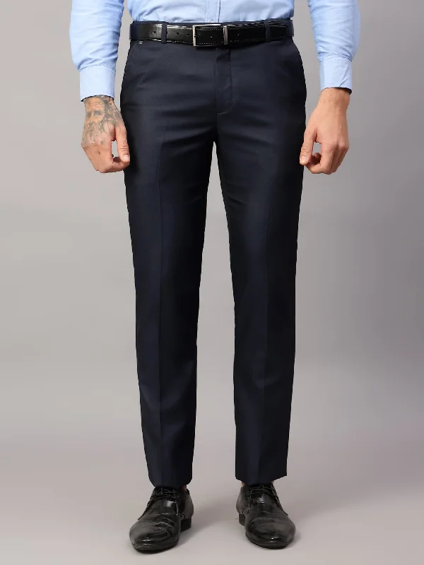 Men's Pants with Belt LoopsMen's Formal Flat front Navy Blue  Trousers