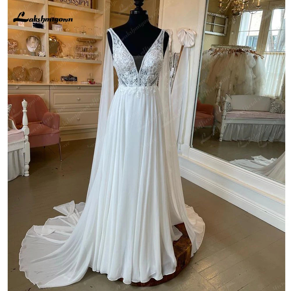 Roycebridal V Neck Lace Beach A Line Wedding Dresses Vestidos De Noiva 2025 Sexy Chiffon Long Boho Bridal Gowns Backless Roycebridal V Neck Lace Beach A Line Wedding Dresses Vestidos De Noiva 2025 Sexy Chiffon Long Boho Bridal Gowns Backless