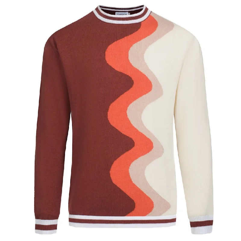 Men's Shirts for CampingMen's brown wavy knit crew neck knit T-shirt