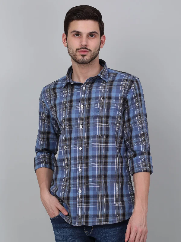 Men's V-Neck T-Shirts for a Flattering ShapeMen's Navy Blue Checkered Full Sleeve Casual Shirt Men's V-Neck T-Shirts for a Flattering ShapeMen's Navy Blue Checkered Full Sleeve Casual Shirt